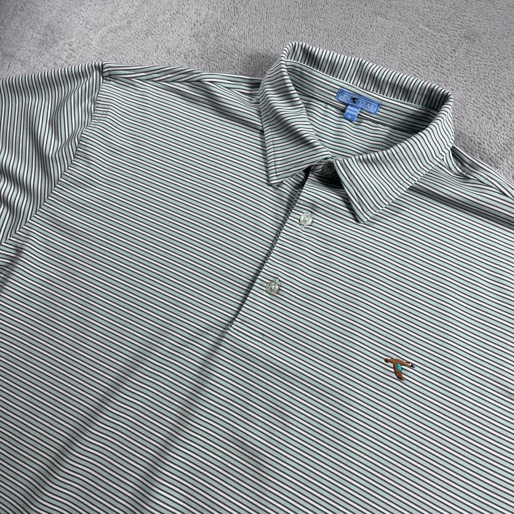 GenTeal Mens XL Performance Polo Shirt Striped Mint Green Short Sleeve Golf